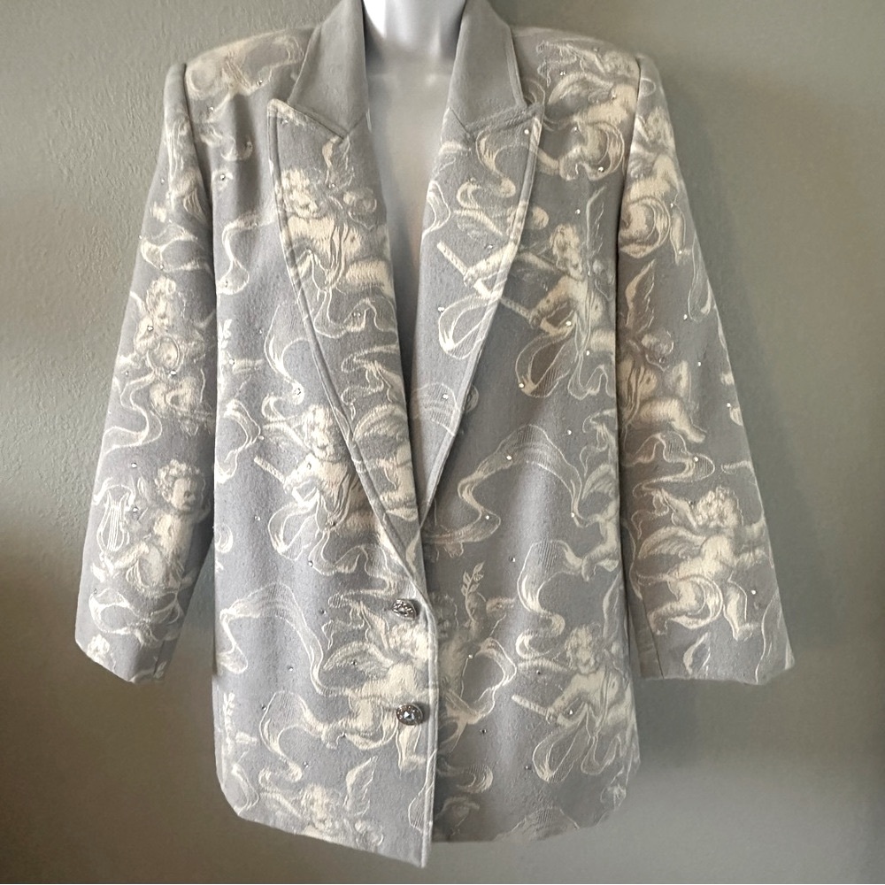 VTG Criscione NY Jacket Womens Size M Wool Cherub Crystals Blazer